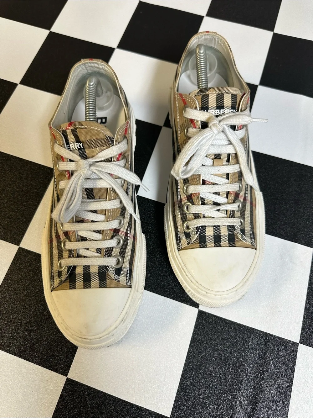 Burberry Tan Check Canvas Low-Top Sneakers